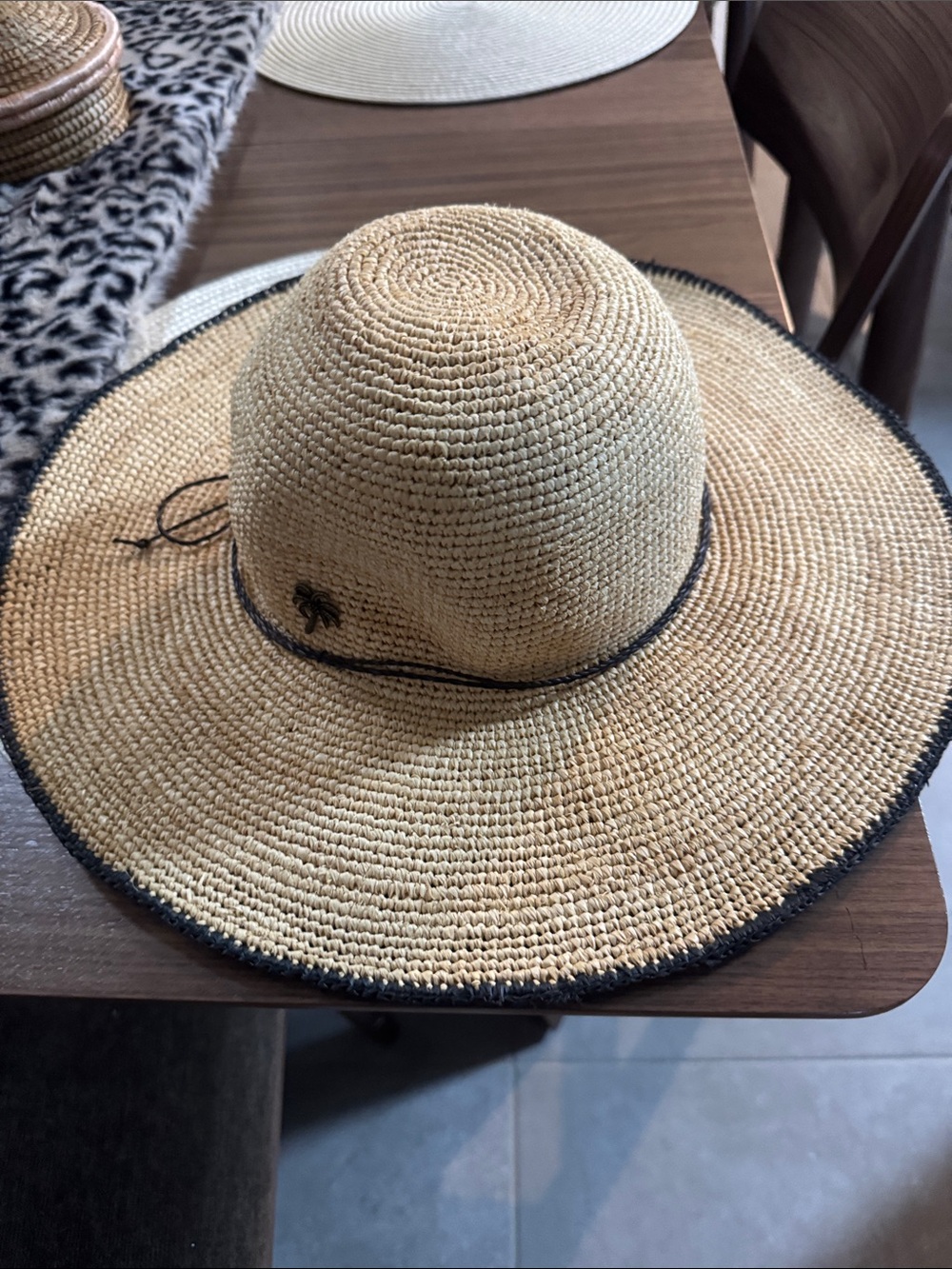 Wide Brim Straw Sun Hat with Black Trim - Women